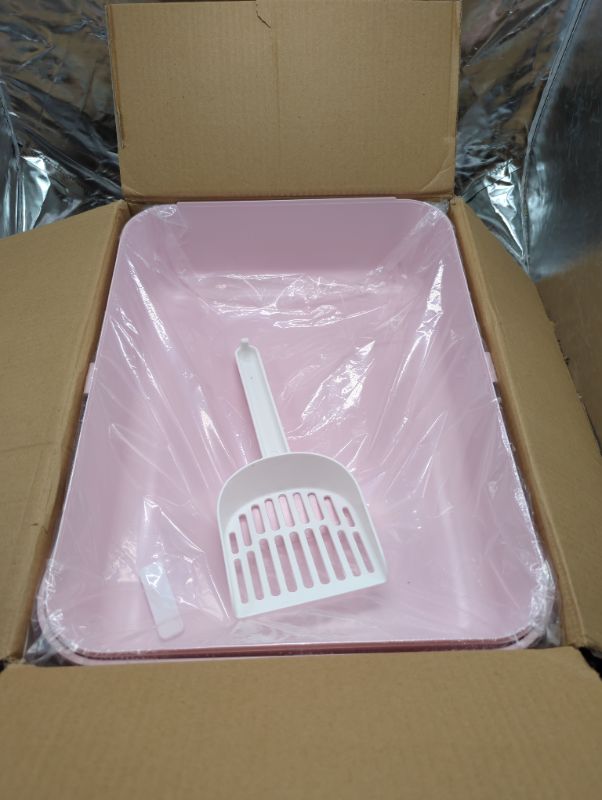 Photo 2 of Sfozstra Open Litter Box,Prevent Sand Leakage, Durable High Side Sifting Litter Box for Small Cats,Secure and Odor Litter Box, Removable Litter Box, Easy to Clean (Pink M)
