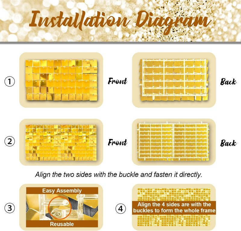 Photo 5 of DKCPISCO Gold Shimmer Wall Backdrop 30PCS Gold Sequins Backdrop Decoration Panels, Photo Backdrops for Birthday, Anniversary Wedding Engagement Decoration Commercial Activity Display