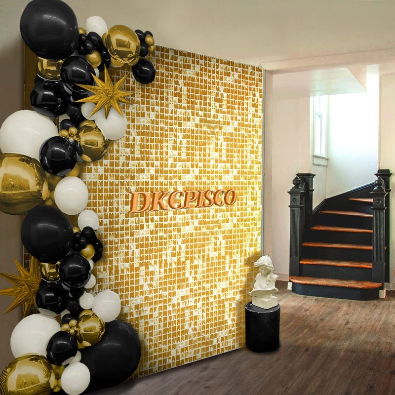 Photo 1 of DKCPISCO Gold Shimmer Wall Backdrop 30PCS Gold Sequins Backdrop Decoration Panels, Photo Backdrops for Birthday, Anniversary Wedding Engagement Decoration Commercial Activity Display