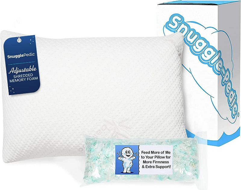 Photo 1 of Snuggle-Pedic Adjustable Cooling Pillow - Shredded Memory Foam Pillows for Side, Stomach & Back Sleepers - Fluffy or Firm - Keeps Shape - College Dorm Room Essentials for Girls and Guys - Queen
