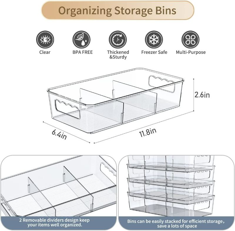 Photo 2 of Clear Plastic Food Storage Organizer Bins,8 Pack Pantry Organizations and Storage Bins with Removable Dividers, Stackable Refrigerator Organizer Bins Fridge Organizers Kitchen Cabinet Organizers
