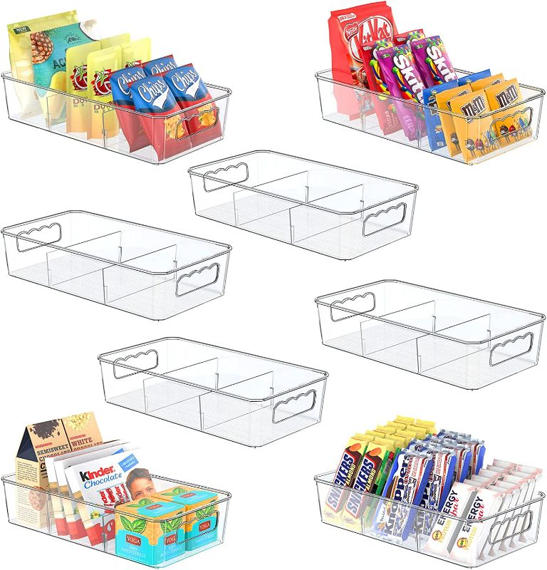 Photo 1 of Clear Plastic Food Storage Organizer Bins,8 Pack Pantry Organizations and Storage Bins with Removable Dividers, Stackable Refrigerator Organizer Bins Fridge Organizers Kitchen Cabinet Organizers
