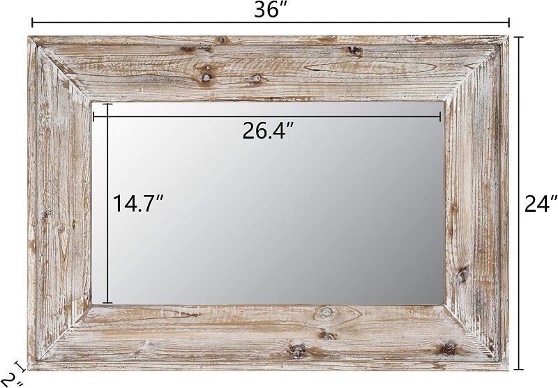Photo 2 of EMAISON 36 x 24 inches Wall Mounted Decorative Mirror, Rustic Wood Framed Rectangular Hanging Mirror with 4 Hangers for Farmhouse Bathroom, Entryway, Bedroom Décor Rustic White