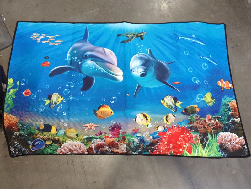 Photo 1 of Blue Dolphin Ocean Print 17MM Thick Memory Foam Bathroom Carpet and Door Mat Non-Slip Absorbent Super Bath Mats Comfortable Flannel Bathroom Carpet Bed Rug 62 X 38 Inches
