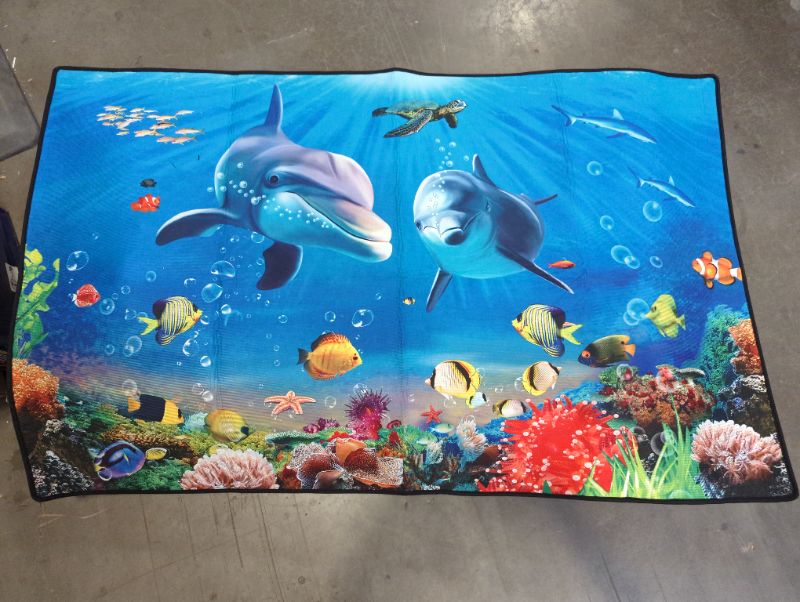 Photo 3 of Blue Dolphin Ocean Print 17MM Thick Memory Foam Bathroom Carpet and Door Mat Non-Slip Absorbent Super Bath Mats Comfortable Flannel Bathroom Carpet Bed Rug 62 X 38 Inches
