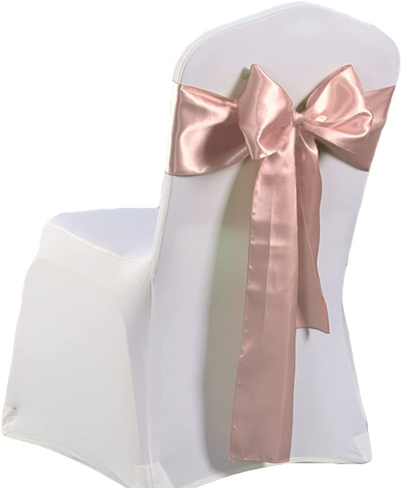 Photo 1 of WENSINL Pack of 50 Wedding Satin Chair Sashes Blush Pink Bows 7x108inch Ribbon Fabric Bands for Banquet Party Hotel Restaurant Ceremony Event Chairs Knots Ties Decorations - Blush Pink, 50PCS
