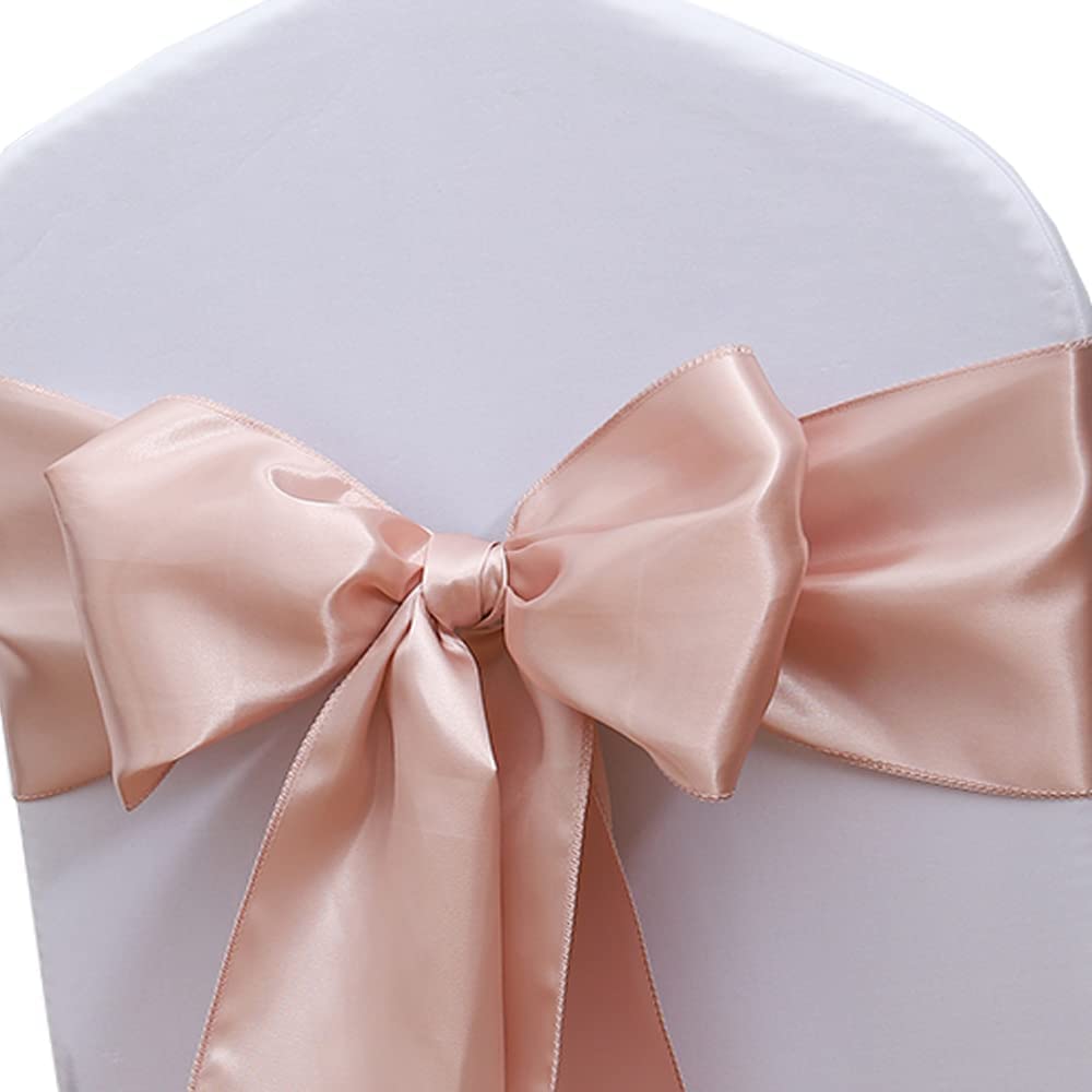 Photo 1 of WENSINL Pack of 50 Wedding Satin Chair Sashes Blush Pink Bows 7x108inch Ribbon Fabric Bands for Banquet Party Hotel Restaurant Ceremony Event Chairs Knots Ties Decorations - Blush Pink, 50PCS
