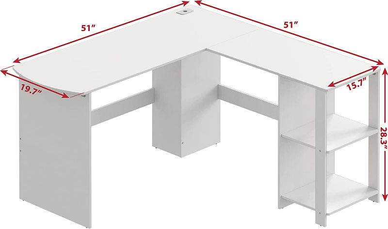Photo 2 of SHW L-Shaped Home Office Wood Corner Desk, White White 51-Inch, L-Shaped