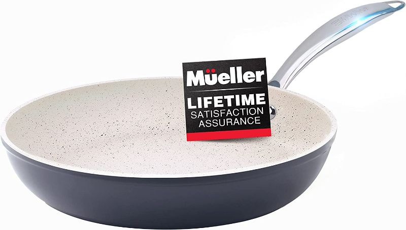 Photo 1 of Mueller 12-Inch Fry Pan, Heavy Duty Non-Stick German Stone Coating Cookware, Aluminum Body, Even Heat Distribution, No PFOA or APEO, EverCool Stainless Steel Handle, Grey
