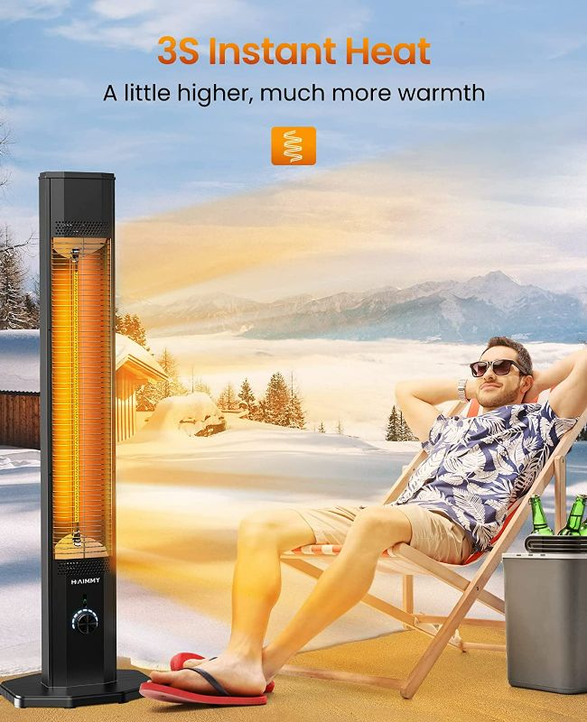 Photo 3 of Haimmy Outdoor Electric Patio Heater, Infrared Heater with Remote, 9 Heat Levels, 9H Timer, 1500W 3s Fast Heating, Portable Handle, Tip-Over/Overheat Protection, IPX5 Waterproof Tower Space Heater
