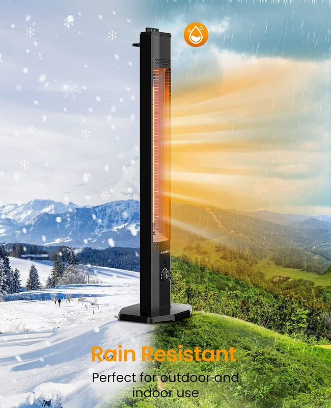 Photo 5 of Haimmy Outdoor Electric Patio Heater, Infrared Heater with Remote, 9 Heat Levels, 9H Timer, 1500W 3s Fast Heating, Portable Handle, Tip-Over/Overheat Protection, IPX5 Waterproof Tower Space Heater

