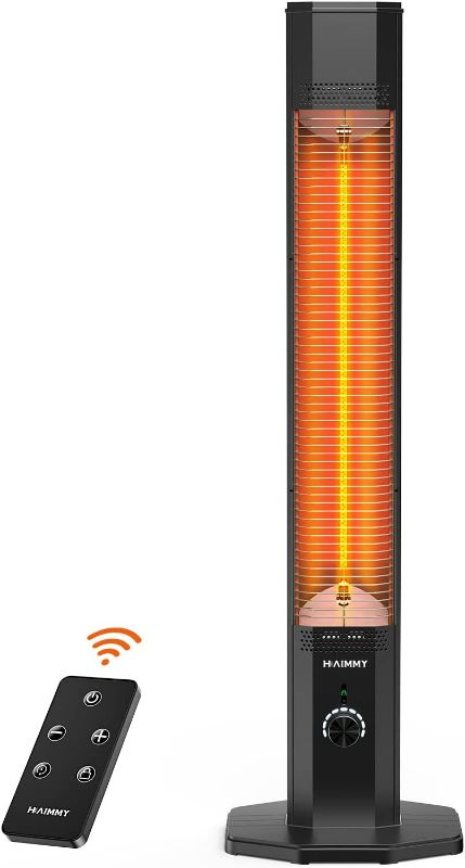 Photo 1 of Haimmy Outdoor Electric Patio Heater, Infrared Heater with Remote, 9 Heat Levels, 9H Timer, 1500W 3s Fast Heating, Portable Handle, Tip-Over/Overheat Protection, IPX5 Waterproof Tower Space Heater
