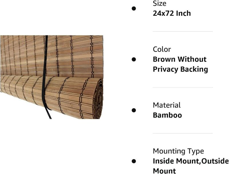 Photo 2 of Seta Direct, Brown Bamboo Slat Roll Up Blind - 24-Inch Wide by 72-Inch Long
