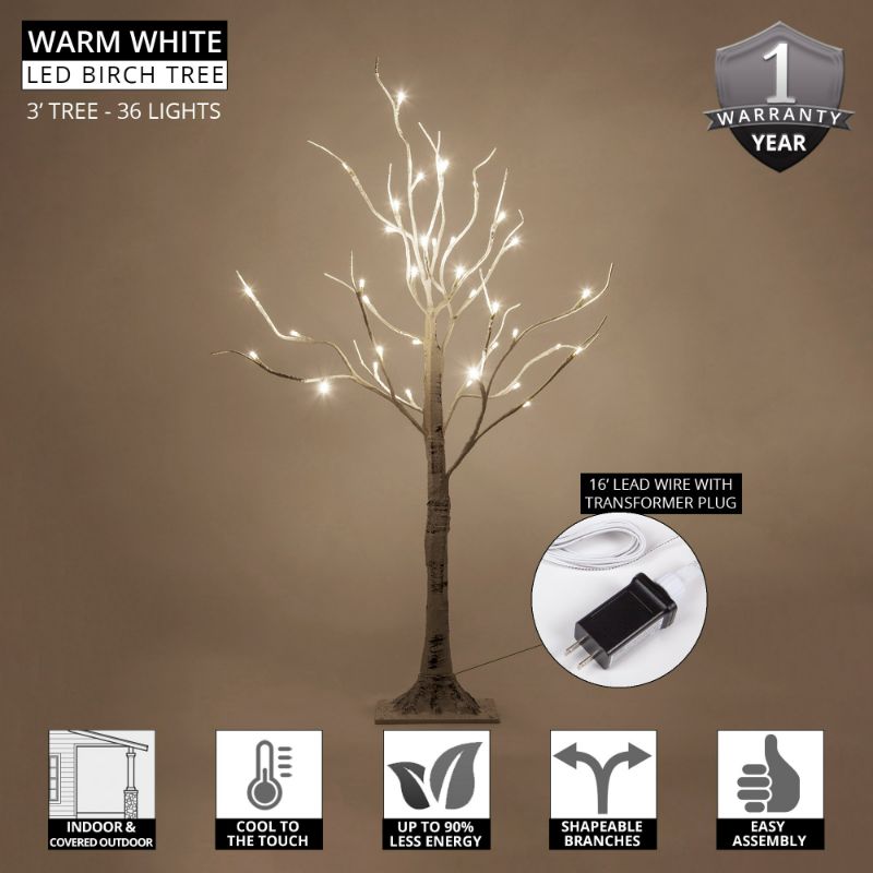 Photo 2 of Kringle Traditions 3ft LED White Prelit Birch Tree, Warm White LED Lights
