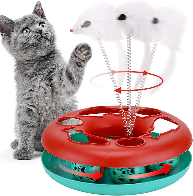 Photo 1 of Cat Toys, Cat Toys for Indoor Cats,Interactive Kitten Toys Roller Tracks with Catnip Spring Pet Toy with Exercise Balls Teaser Mouse (red)
