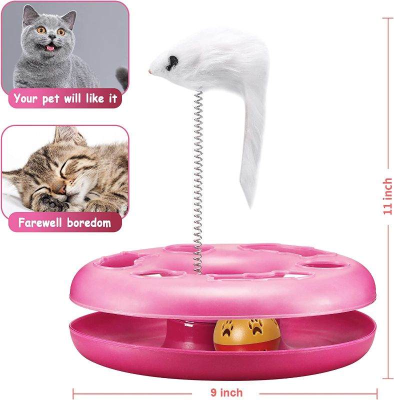 Photo 2 of Cat Toys, Cat Toys for Indoor Cats,Interactive Kitten Toys Roller Tracks with Catnip Spring Pet Toy with Exercise Balls Teaser Mouse (Pink)
