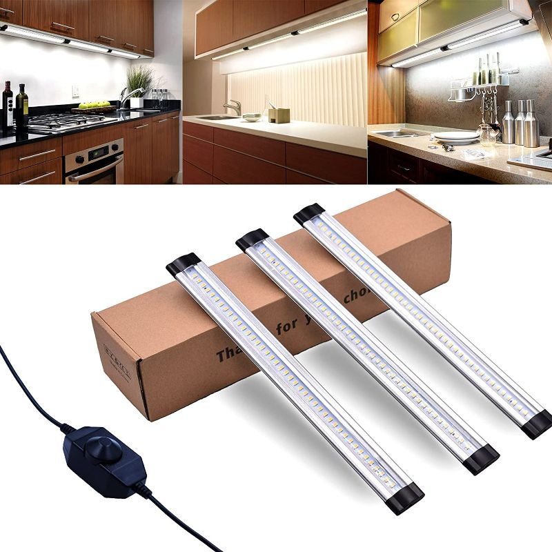 Photo 1 of LED Under Cabinet Lighting, LED Light Bar, Dimmable Under Counter Kitchen Lighting, LED Closet Light for Kitchen, Makeup Vanity Table, Closet, Wardrobe, Stairs (Warm White, Pack of 3)
