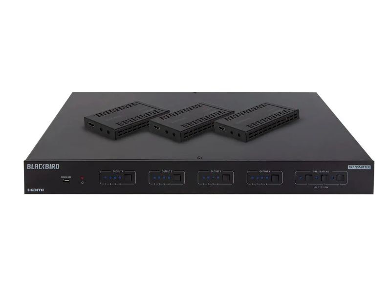Photo 1 of Blackbird 4K HDMI Matrix, 4x4, HDBaseT, HDR, 18G, 4K@60Hz, YCbCr 4:4:4, HDCP 2.2, EDID, IR, SPDIF, RCA, TCP/IP, RS-232, and 3 Receivers 70m
