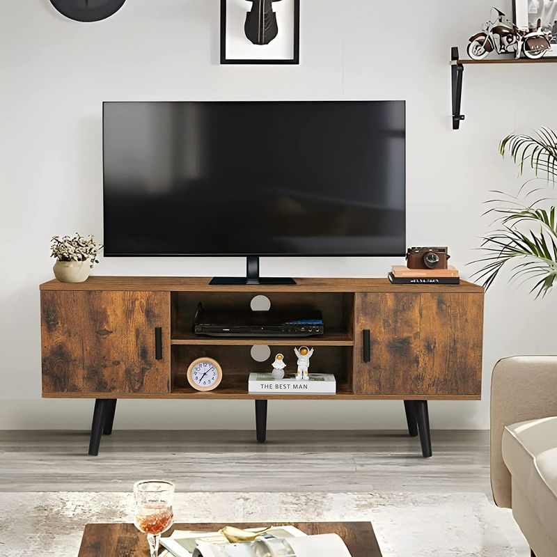 Photo 1 of Iwell Mid-Century Modern TV Stand for 55 Inch TV, Entertainment Center TV Console with 2 Storage Cabinet and Shelves, TV Stand for Living Room/Bedroom, Rustic Brown
