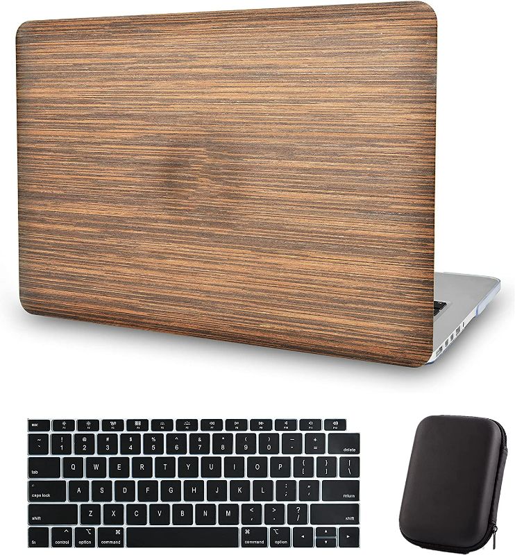 Photo 1 of KECC Compatible with MacBook Pro 13 inch Case 2016-2023 Release M2 A2338 M1 A2289 A2251 Touch Bar ltalian Leather Hard Shell Keyboard Cover + Charging Bag (Wood Leather 2)
