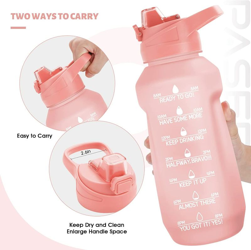 Photo 2 of PASER 64oz/Half Gallon Water Bottle with Straw,Motivational Water Jug with Time Marker,Gossamer Pink

