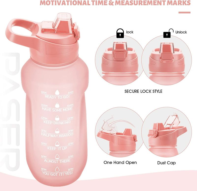 Photo 1 of PASER 64oz/Half Gallon Water Bottle with Straw,Motivational Water Jug with Time Marker,Gossamer Pink
