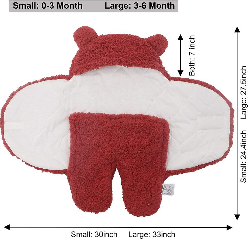 Photo 2 of IntotoBABYHERO Baby Swaddle Blanket, 0-3 Months Newborn Swaddle Wrap Sleepsack with Hood for Head-to-Toe Comfort – Gender Neutral Baby Wearable Blanket with 3-Ply Cotton and Wool Design ( Red ) Red 0-3 M