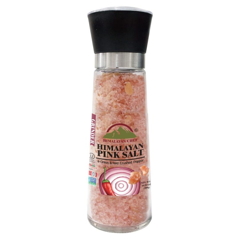 Photo 1 of Himalayan Chef Pink Salt with Roasted Onion & Red Crushed Pepper, Tall Glass Grinder, 10.58 Oz
