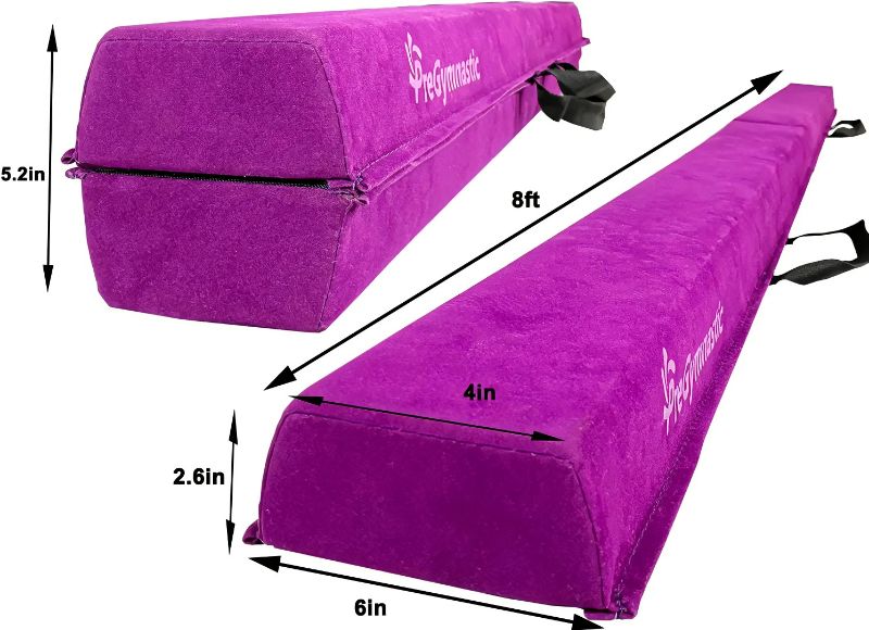 Photo 3 of PreGymnastic Folding Balance Beam 8FT -Extra-Firm Suede Cover Purple with Shinning Sticker and Carry Bag for Home/School/Club/Travel
