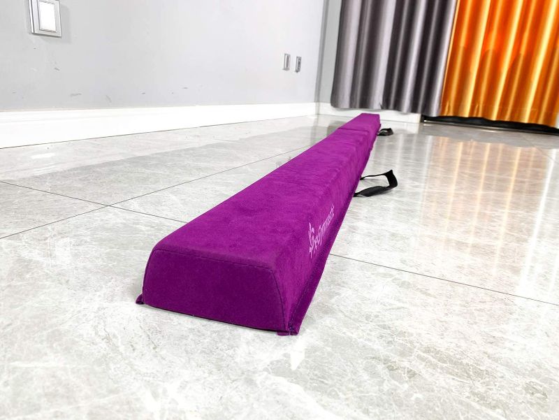 Photo 1 of PreGymnastic Folding Balance Beam 8FT -Extra-Firm Suede Cover Purple with Shinning Sticker and Carry Bag for Home/School/Club/Travel
