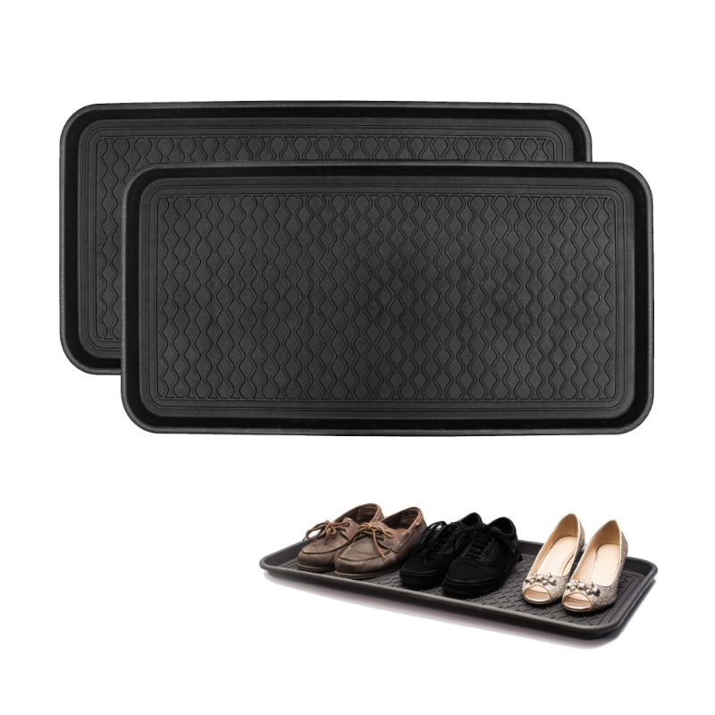 Photo 1 of BOOTCOG 2 Pcs Boot Tray Welcome Mat Waterproof Large Shoe Plate , All Purpose in Door and Out Door Boot Mat for Entryway Floor Protection & Durable, Black