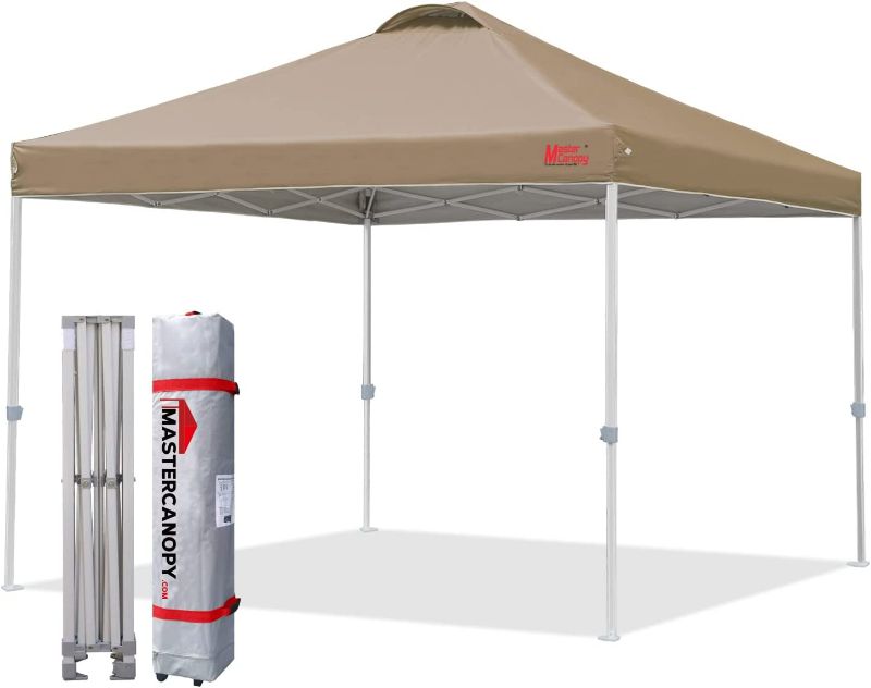 Photo 1 of MASTERCANOPY Durable Ez Pop-up Canopy Tent with Roller Bag (12x12, Khaki)
