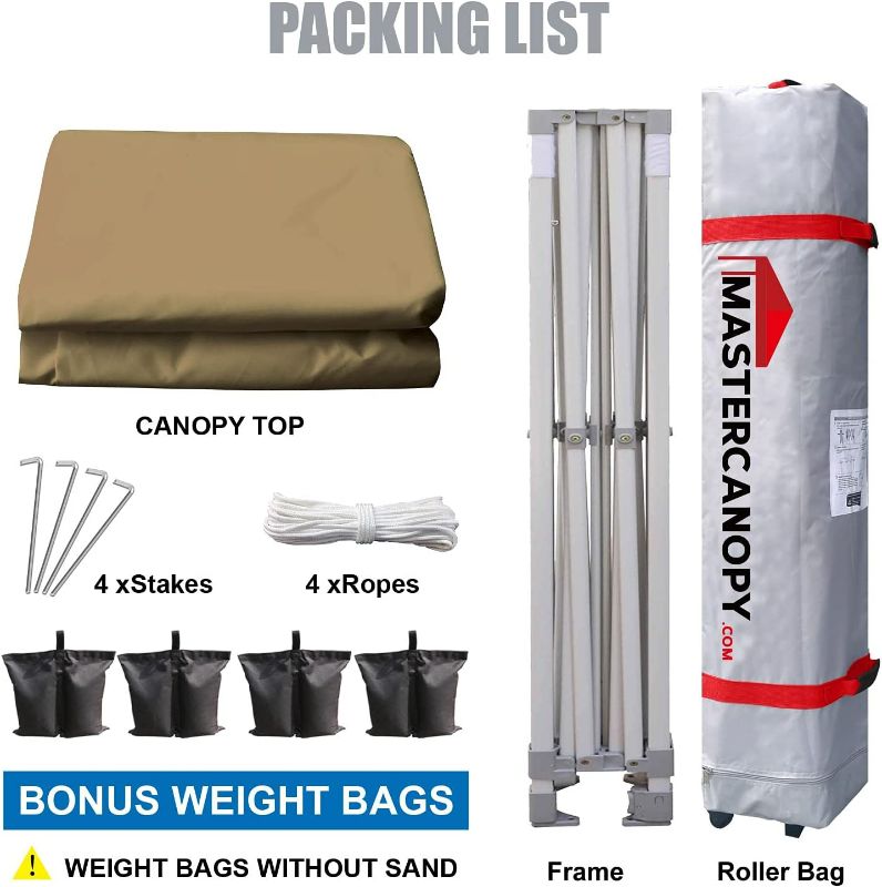 Photo 2 of MASTERCANOPY Durable Ez Pop-up Canopy Tent with Roller Bag (12x12, Khaki)
