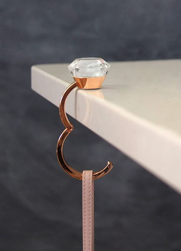 Photo 3 of Fancy That - Oversized Diamond Ring Handbag Hook with LED Light, Rose Gold

