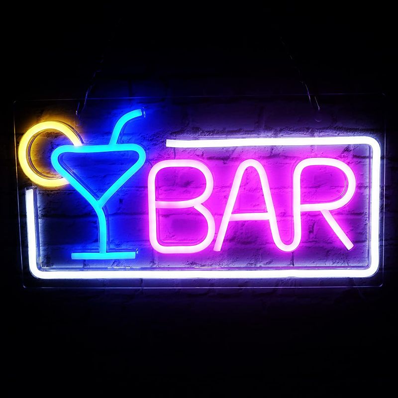 Photo 2 of Neon Bar Signs for Home Bar Wall Decor Led Neon Light Beer Cocktail USB Powered Dimmable Light Up Sign for Bedroom Pub Bistro Man Cave Party Gifts(16.5”×8.7”)
