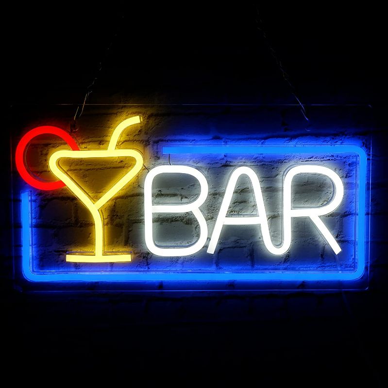 Photo 1 of Neon Bar Signs for Home Bar Wall Decor Led Neon Light Beer Cocktail USB Powered Dimmable Light Up Sign for Bedroom Pub Bistro Man Cave Party Gifts(16.5”×8.7”)
