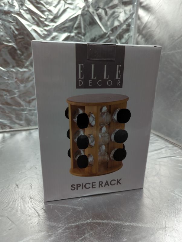 Photo 3 of ELLE Gourmet Collection Bamboo Rotating Spice Rack w/ 12-Count Glass Jars
