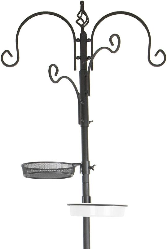 Photo 1 of CLEVER GARDEN 4-Hook Outdoor Bird Feeding Station, Metal Multi Feeder Kit Stand for Attracting Wild Birds and Hanging Planters