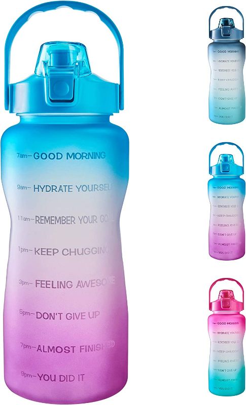 Photo 1 of EYQ 64oz Leakproof Free Drinking Water Bottle with Motivational Time Marker BPA Free for Fitness, Gym and Outdoor Sports - Green/Purple Gradient
