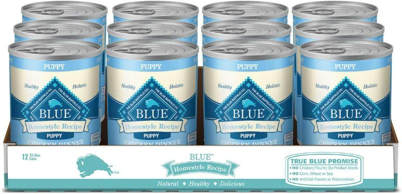 Photo 1 of Blue Buffalo Homestyle Recipe Natural Puppy Wet Dog Food, Chicken 12.5-oz can (Pack of 12)
