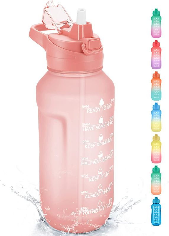 Photo 1 of PASER 64oz/Half Gallon Water Bottle with Straw,Motivational Water Jug with Time Marker,Gossamer Pink
