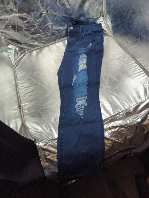 Photo 2 of Trend&Build Women's Casual Ripped Skinny Jeans, Super Comfy Distressed Pants with Holes - Dark Blue - Size 30
