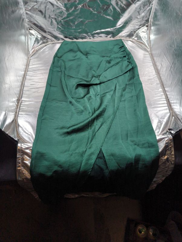 Photo 1 of Fashion Classic Collection - Green Rouched Slit Silky Skirt - Size Small