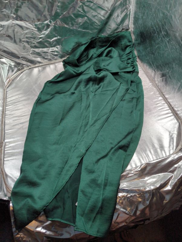 Photo 2 of Fashion Classic Collection - Green Rouched Slit Silky Skirt - Size Small