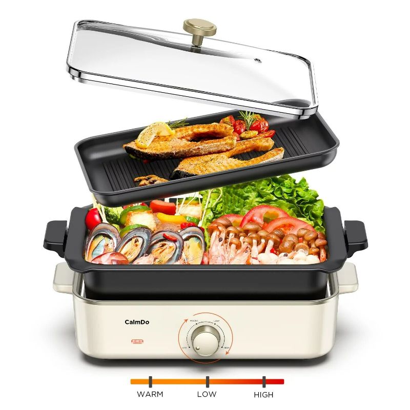 Photo 1 of CalmDo 12-inch Electric Skillet Grill Combo, 1400W Multi-functional 3 in 1 Griddle
