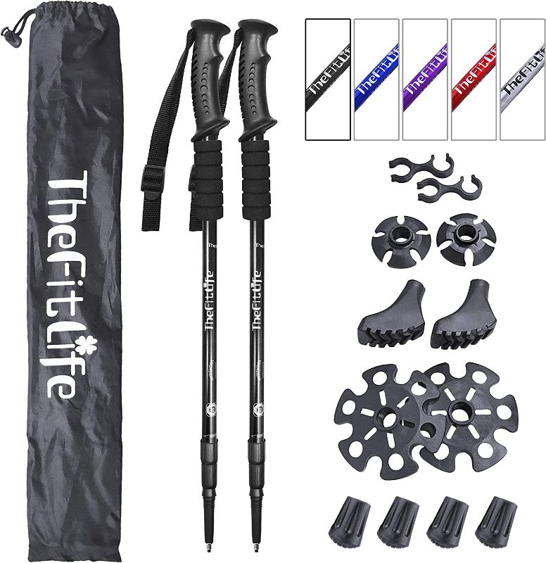 Photo 1 of TheFitLife Nordic Walking Trekking Poles - 2 Sticks with Anti-Shock and Quick Lock System, Telescopic, Collapsible, Ultralight for Hiking, Camping, Mountaining, Backpacking, Walking, Trekking
