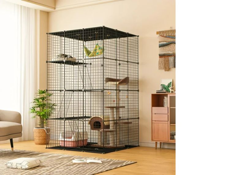 Photo 1 of Coziwow Large DIY Cat Cage Playpen, Metal Wire Kennels, Pet Cage for Rabbit Small Animal Indoor, Black

