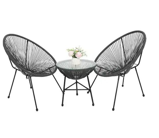 Photo 1 of Gray 3-Piece Wicker Round Table Outdoor Bistro Set Outdoor Acapulco Chair Set
