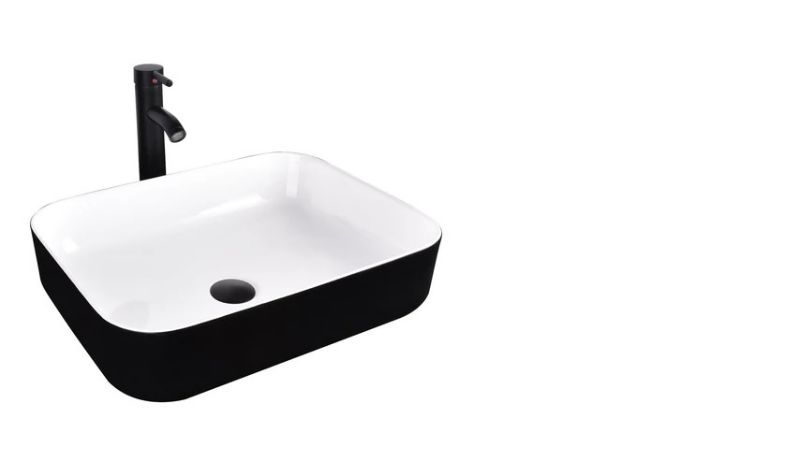 Photo 1 of Black & White Rectangular Ceramic Vessel Sink 
