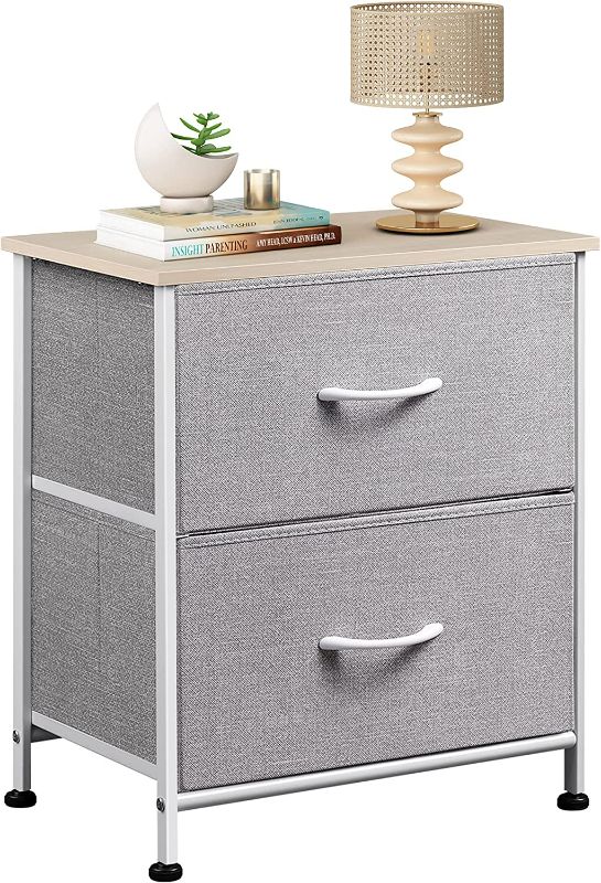 Photo 1 of Nightstand, 2 Drawer Dresser for Bedroom, Small Dresser with 2 Drawers, Bedside Furniture, Night Stand, End Table with Fabric Bins for Bedroom, Closet, Nursery, College Dorm, Light Grey